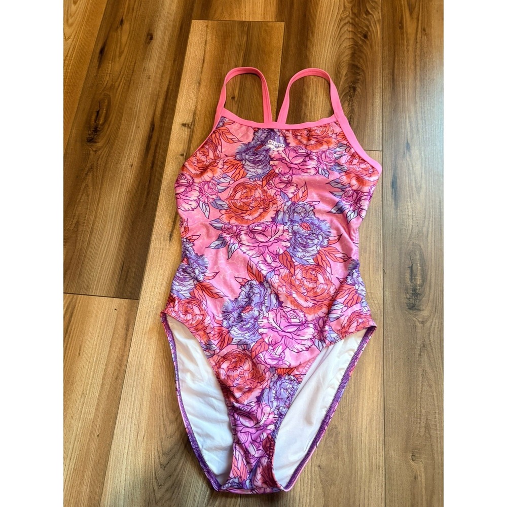 Arena Swimsuit Pink Floral One Piece Sz 36 Racerback Tank Competition Swim Team